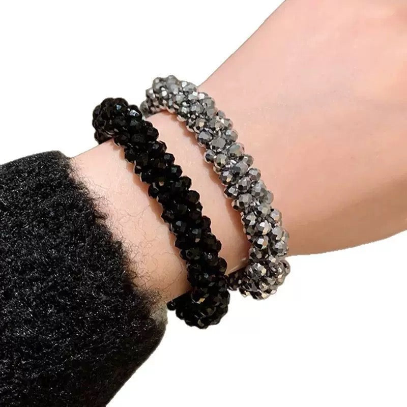 Crystal Glass Bracelet /Hair Tie ----Hand-woven Sparkly Elastic Band