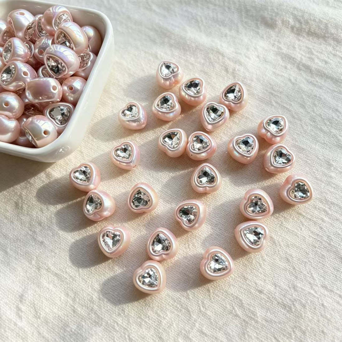 Aurora Pearl Rhinestone Spacer Beads‑Heart & Square Shaped