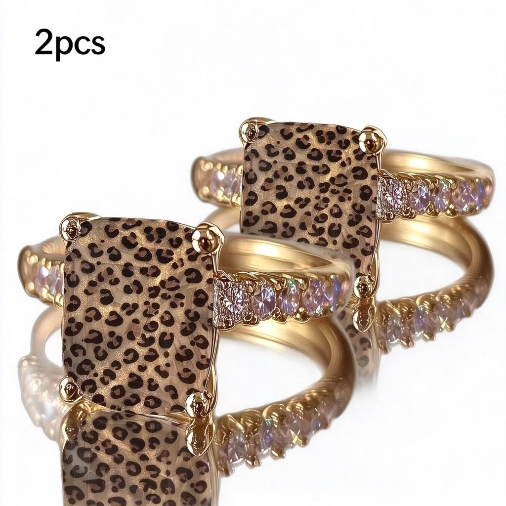Vintage Leopard Print Cushion Signet Ring – 14K Gold Plated Pavé Band