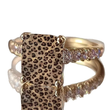 Vintage Leopard Print Cushion Signet Ring – 14K Gold Plated Pavé Band